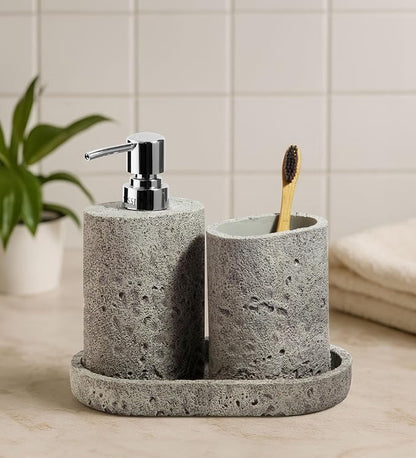 Obsessions 3-Piece Polyresin Bath Accessory Set | Grey Stone Finish
