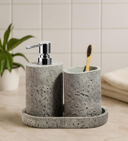Obsessions 3-Piece Polyresin Bath Accessory Set | Grey Stone Finish