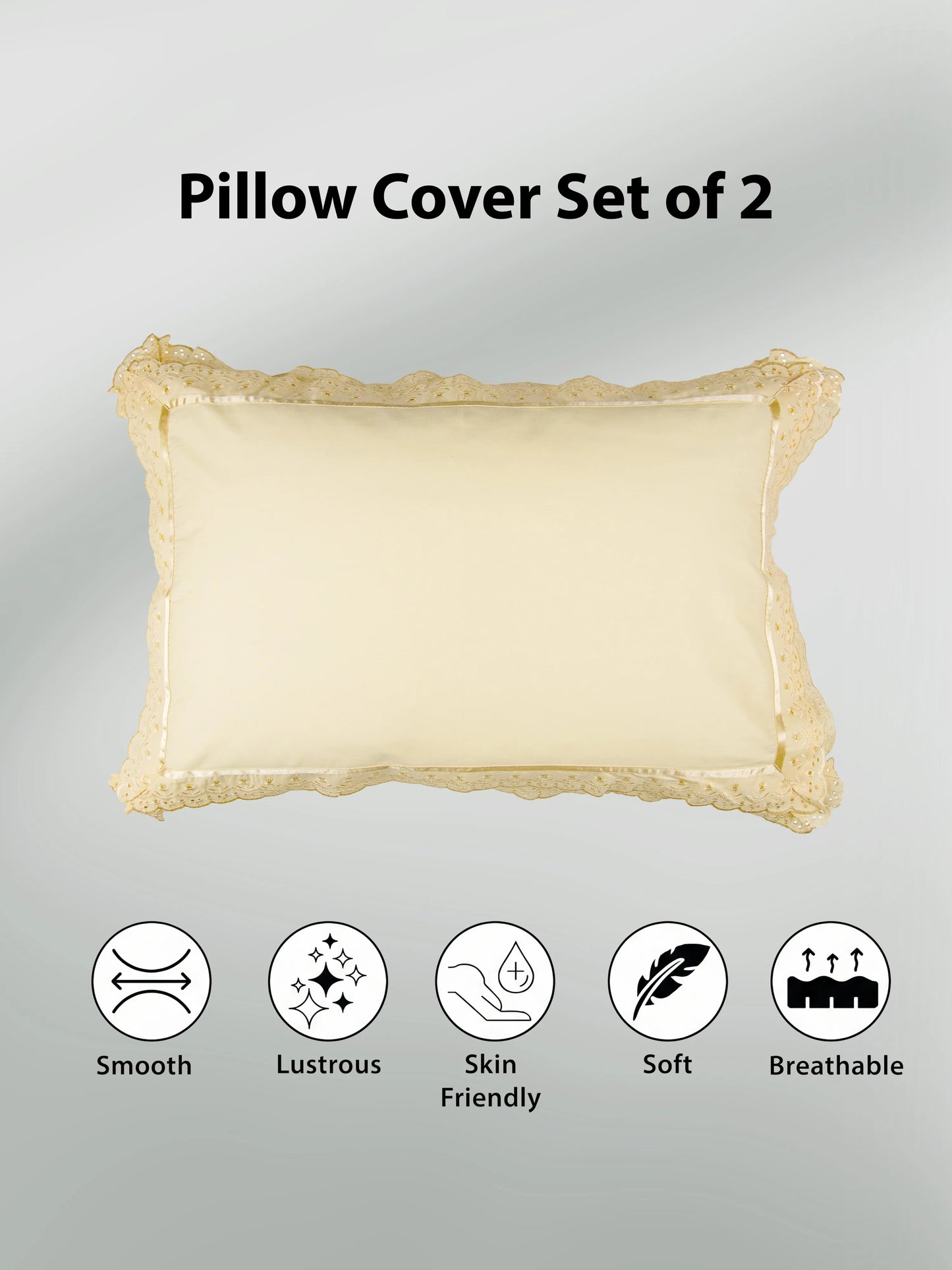 AtoZ Home Decor Cotton Lace Border Pillow Covers (Set of 1 & 2)