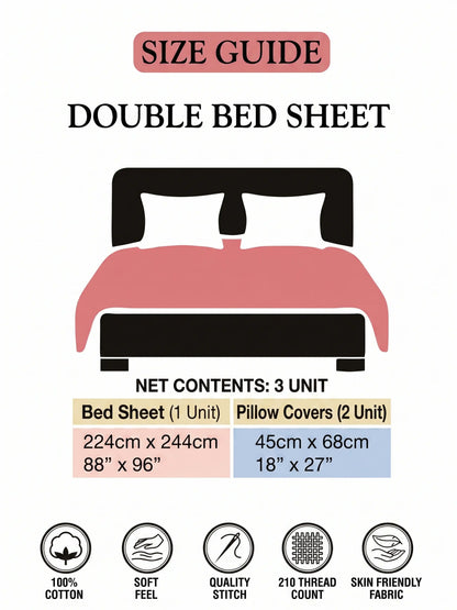 Light Blue Pattern & Aqua Check Cotton Double Bedsheet Set