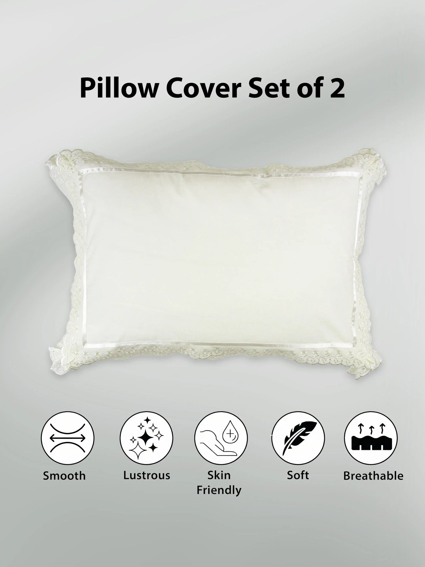 AtoZ Home Decor Cotton Lace Border Pillow Covers (Set of 1 & 2)