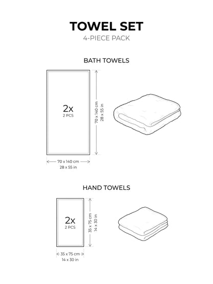Stylla 4-Piece Embroidered Cotton Towel Set | 2 Bath & 2 Hand Towels