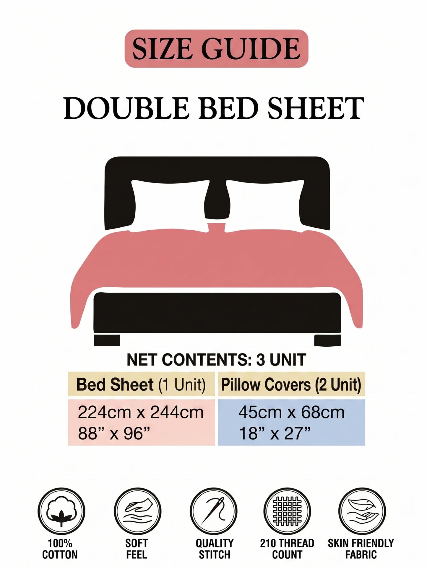 White Motif & Plaid 100% Cotton Double Bedsheet