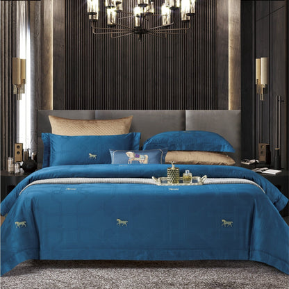 Royal Jacquard Super King Bedsheet Set with Horse Motif | 100% Egyptian Cotton