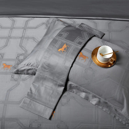 Royal Jacquard Super King Bedsheet Set with Horse Motif | 100% Egyptian Cotton