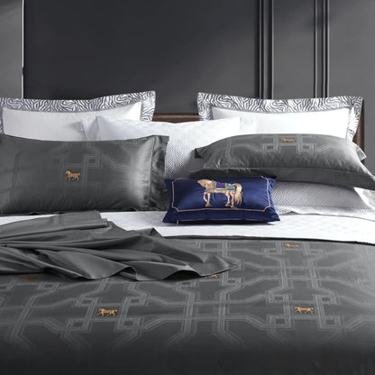 Royal Jacquard Super King Bedsheet Set with Horse Motif | 100% Egyptian Cotton