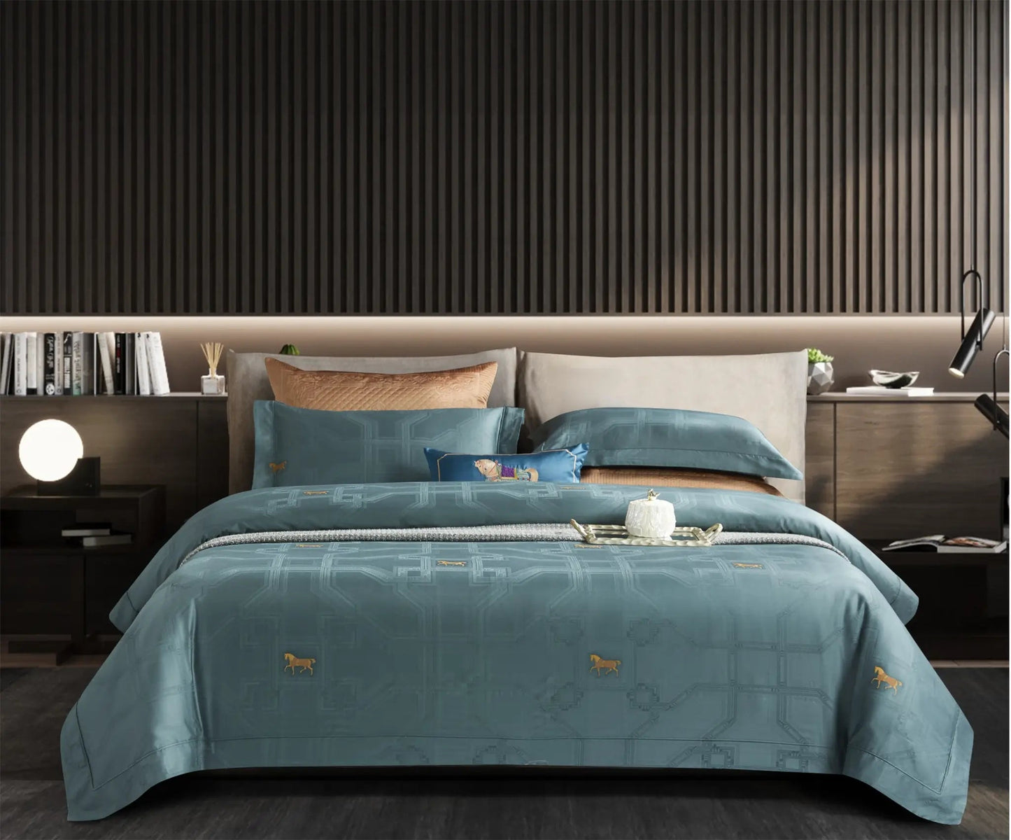 Royal Jacquard Super King Bedsheet Set with Horse Motif | 100% Egyptian Cotton