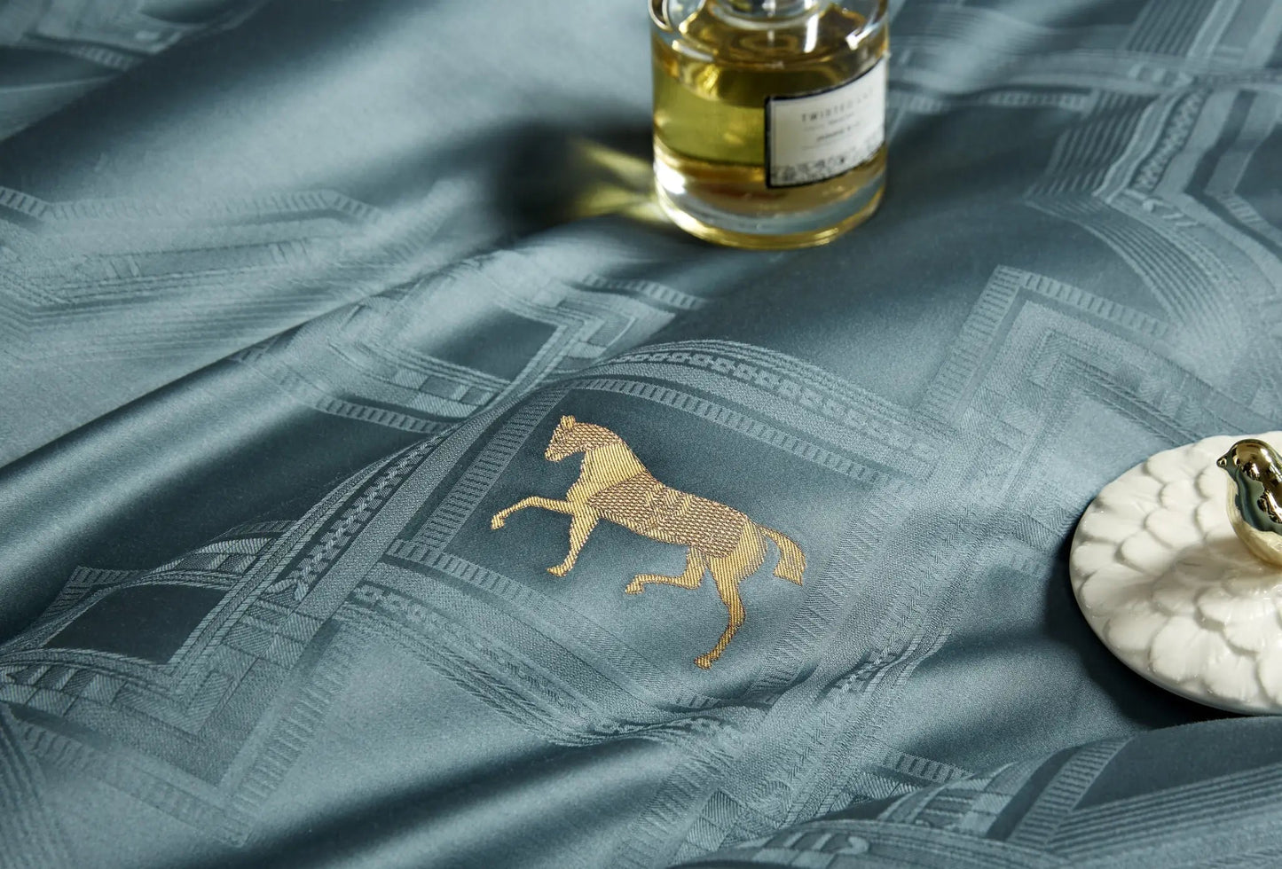 Royal Jacquard Super King Bedsheet Set with Horse Motif | 100% Egyptian Cotton