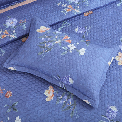 Blue Botanical 100% Cotton Quilted Bedcover Set – 5-Piece King Size