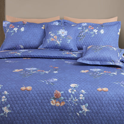 Blue Botanical 100% Cotton Quilted Bedcover Set – 5-Piece King Size