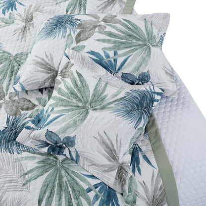 White Botanical Quilted Bedcover Set – 5-Piece King Size | 100% Cotton