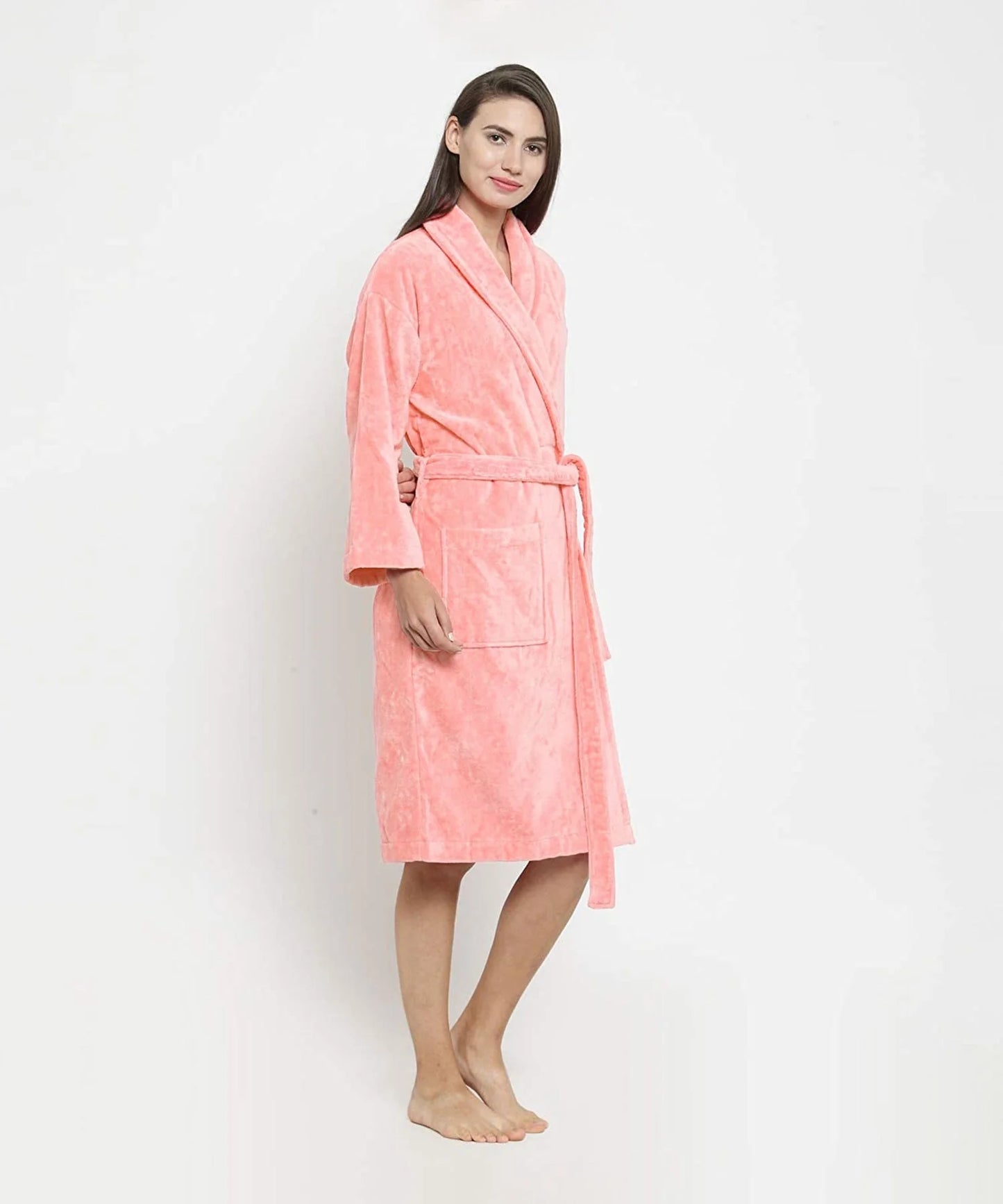 Womens Cotton Bathrobe – Soft Velour, Shawl Collar
