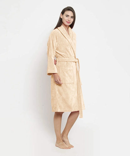 Womens Cotton Bathrobe – Soft Velour, Shawl Collar