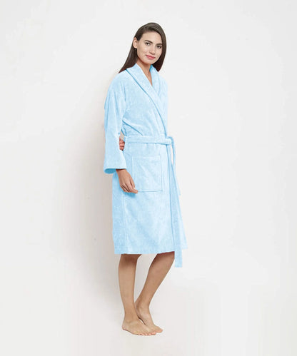 Womens Cotton Bathrobe – Soft Velour, Shawl Collar