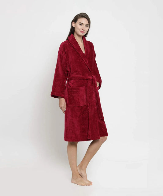 Womens Cotton Bathrobe – Soft Velour, Shawl Collar
