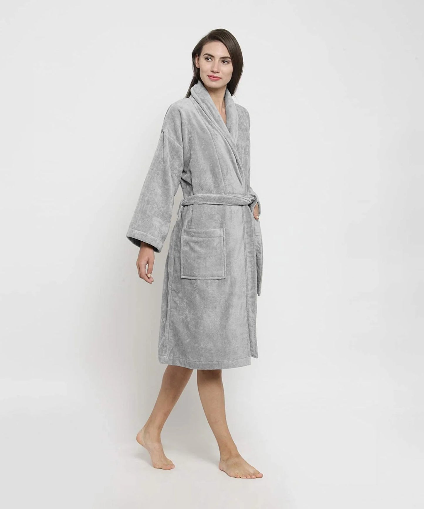 Womens Cotton Bathrobe – Soft Velour, Shawl Collar