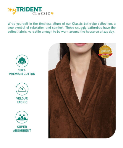 Womens Cotton Bathrobe – Soft Velour, Shawl Collar