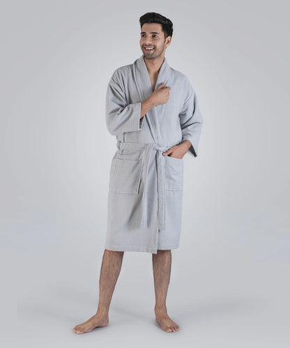 Unisex Cotton Bathrobe – Soft Velour, Shawl Collar