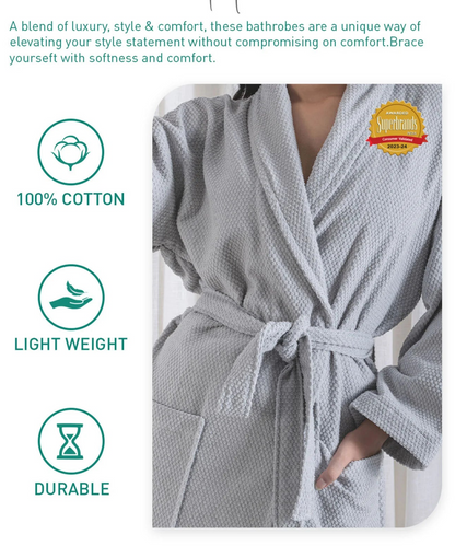 Unisex Cotton Bathrobe – Soft Velour, Shawl Collar