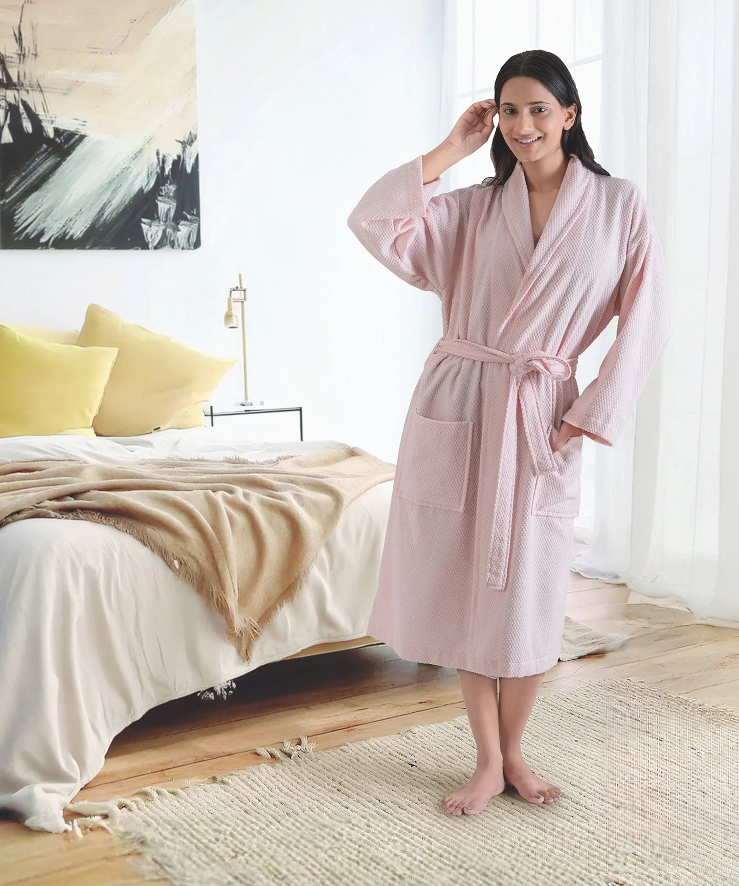 Unisex Cotton Bathrobe – Soft Velour, Shawl Collar