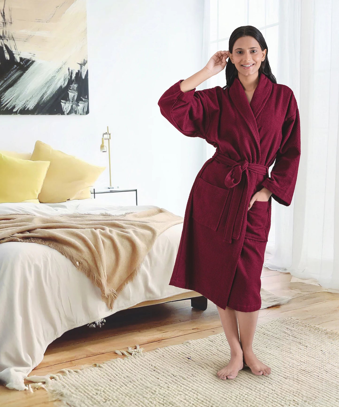 Unisex Cotton Bathrobe – Soft Velour, Shawl Collar
