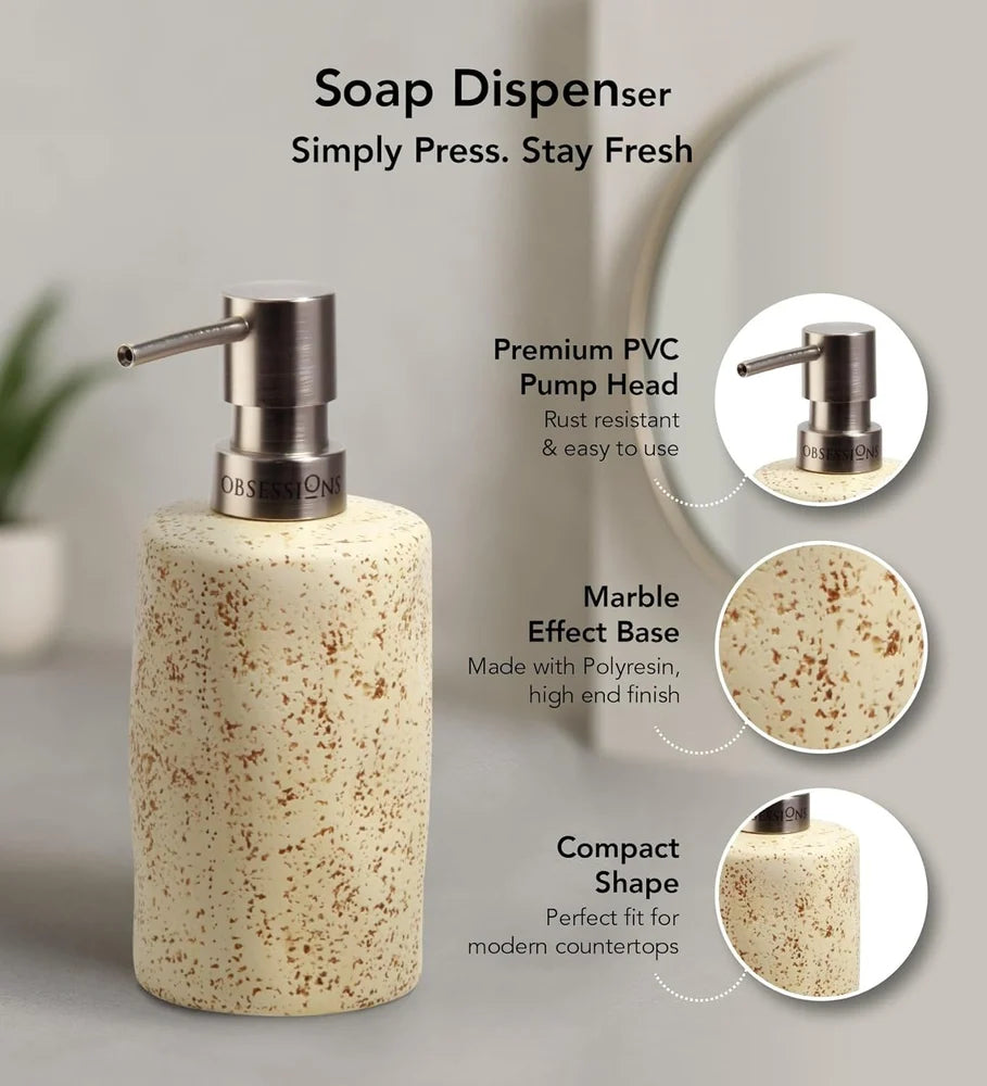 Obsessions 3-Piece Polyresin Bathroom Accessory Set – Beige Textured Lightweight & Compact