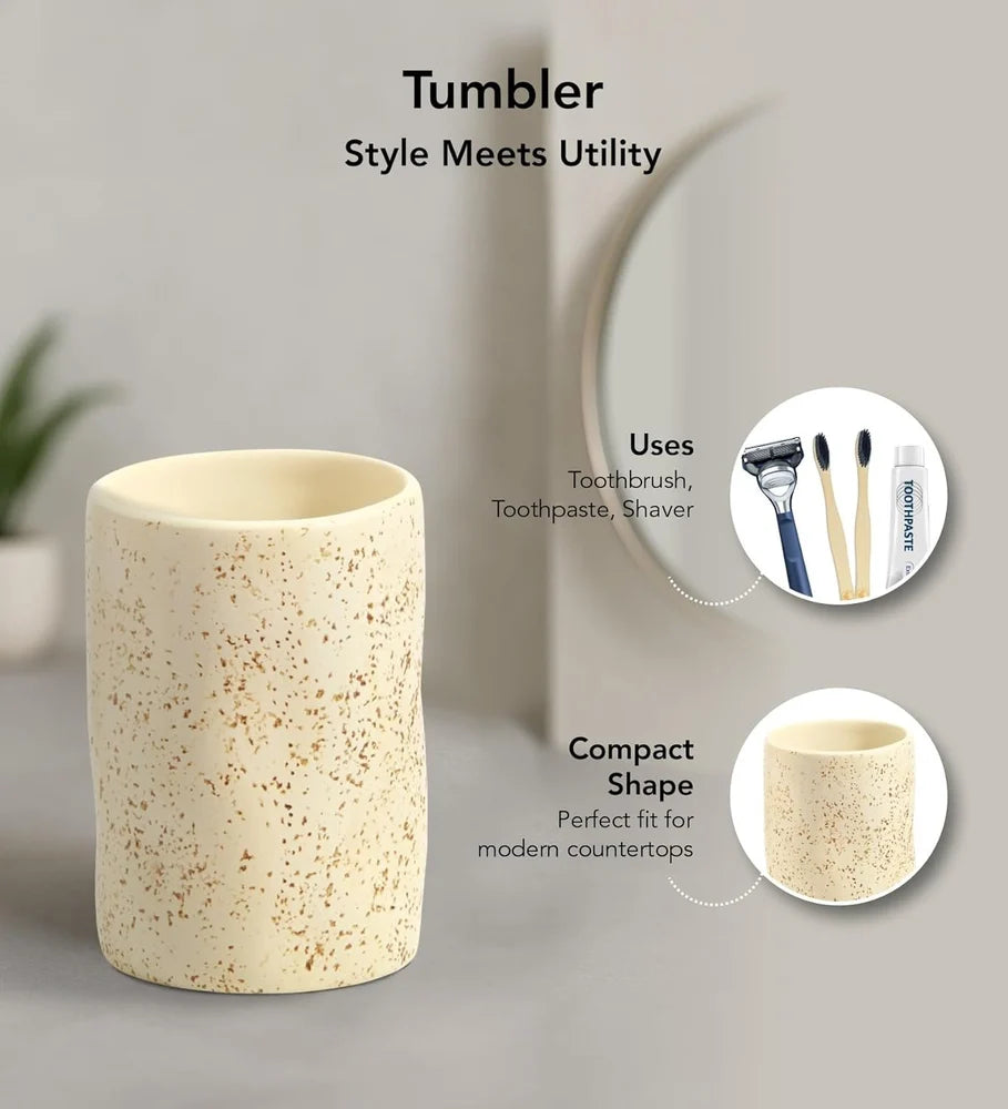 Obsessions 3-Piece Polyresin Bathroom Accessory Set – Beige Textured Lightweight & Compact