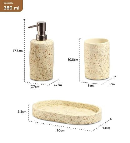 Obsessions 3-Piece Polyresin Bathroom Accessory Set – Beige Textured Lightweight & Compact