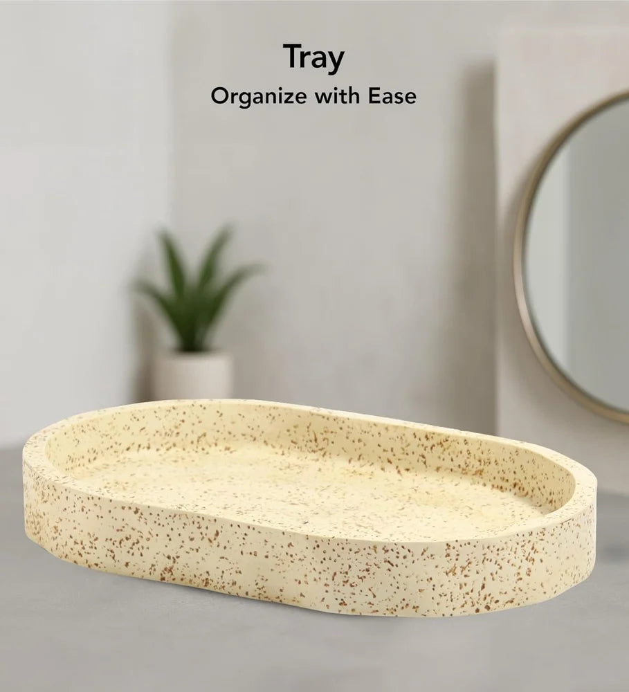 Obsessions 3-Piece Polyresin Bathroom Accessory Set – Beige Textured Lightweight & Compact