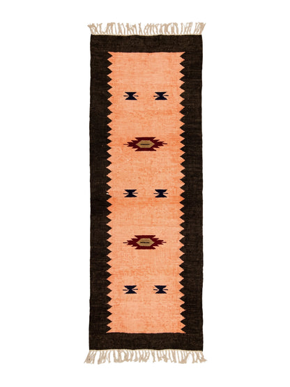 Atoz Home Decor Traditional Geometric Cotton Chenille Runner and Mat Set Of 3|Beige-Brown & Orange-Brown