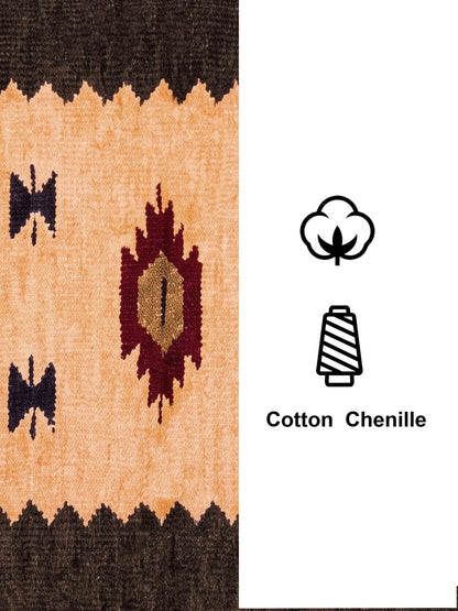 Atoz Home Decor Traditional Geometric Cotton Chenille Runner and Mat Set Of 3|Beige-Brown & Orange-Brown