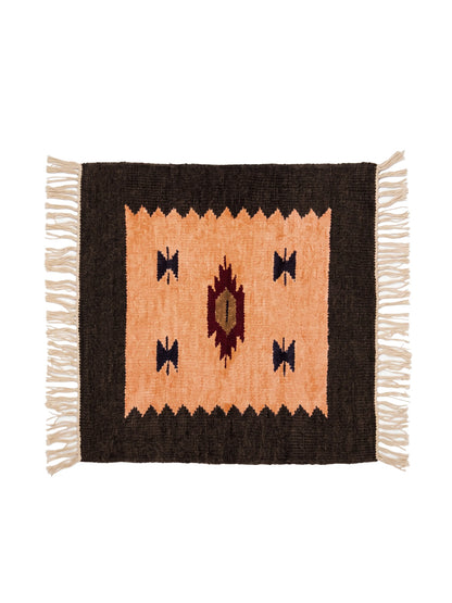 Atoz Home Decor Traditional Geometric Cotton Chenille Runner and Mat Set Of 3|Beige-Brown & Orange-Brown