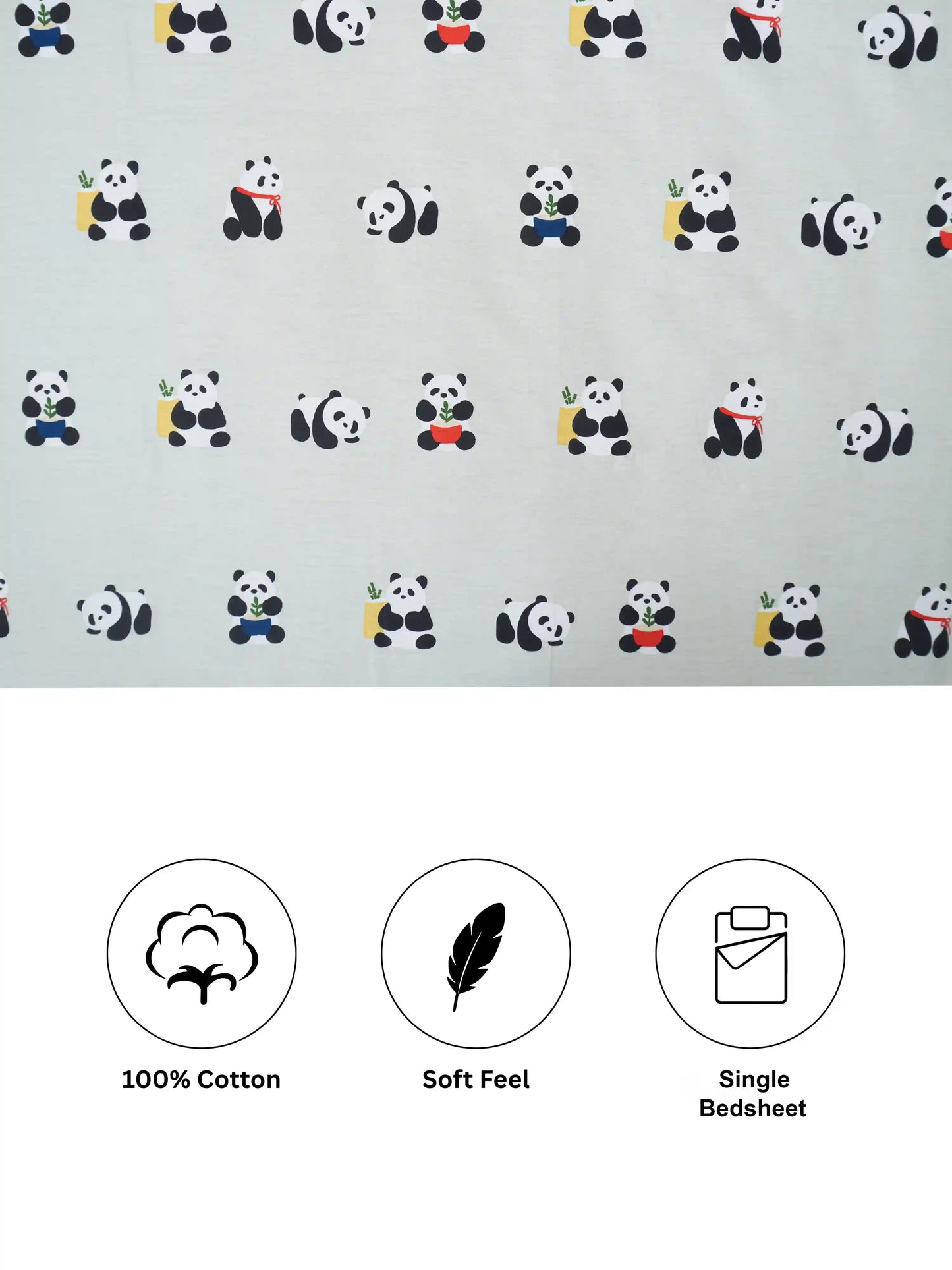Panda Theme Cotton Kids Single Bedsheet Set