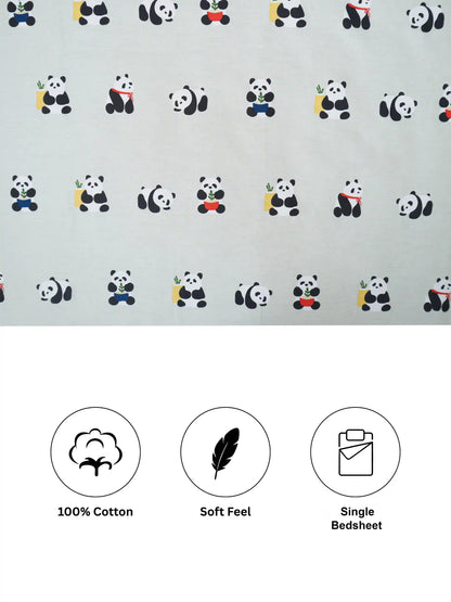 Panda Theme Cotton Kids Single Bedsheet Set