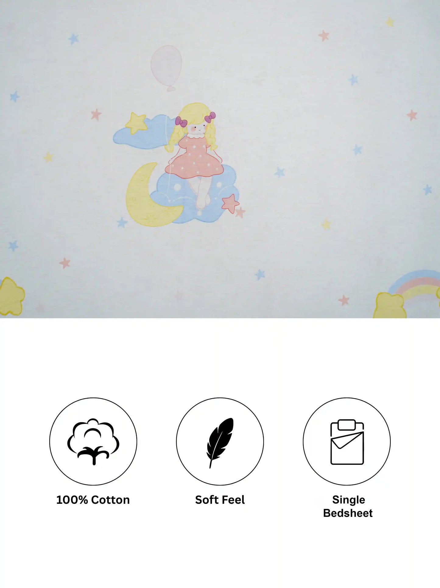 Kids Moon Cartoon Single Bedsheet Set
