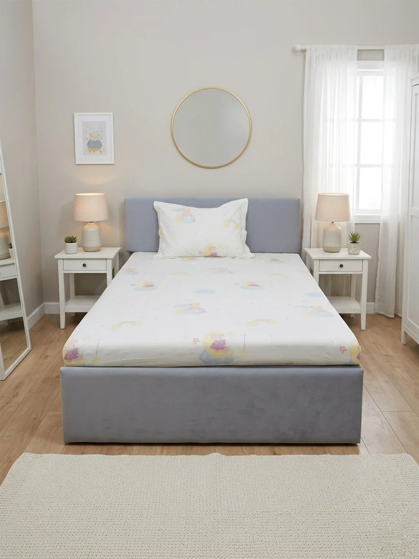 Kids Moon Cartoon Single Bedsheet Set