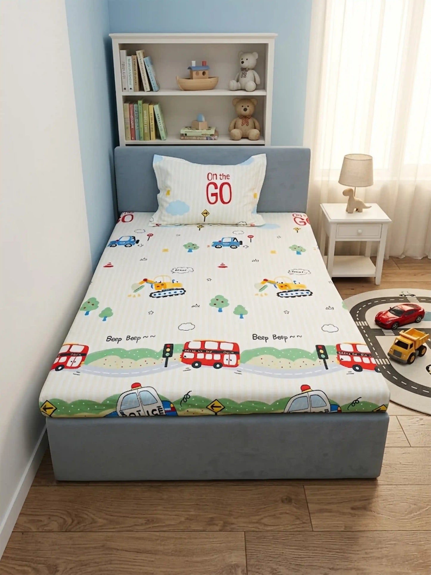 City Traffic Vehicles Kids 100% Cotton Bedsheet Set
