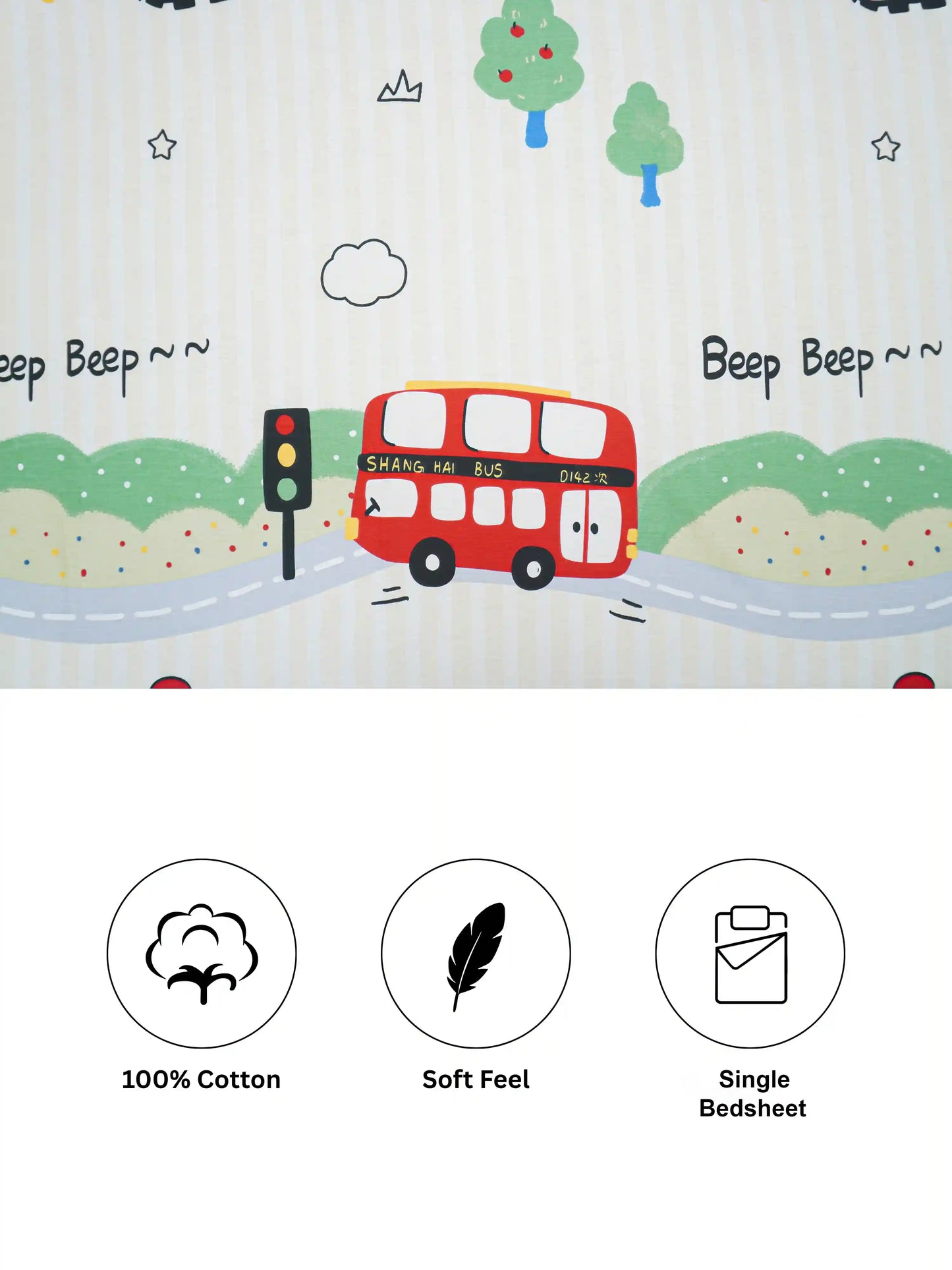 City Traffic Vehicles Kids 100% Cotton Bedsheet Set