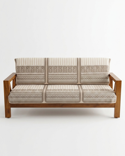 Beige Printed Cotton Sofa Slipover Cover Set | 3-Seater & 5-Seater