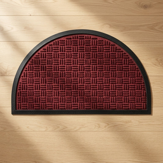 AtoZ Home Decor Half Round Ribbed Entrance Door Mat - Red (75x45 cm)