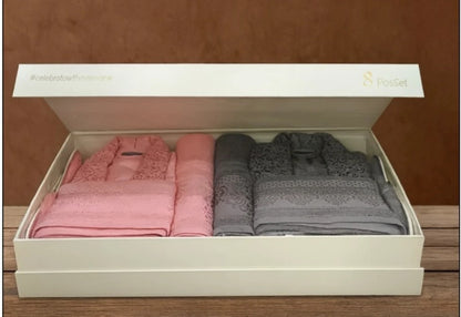 Metropolis Luxury 100% Cotton Couple Bathrobe Set with Slippers