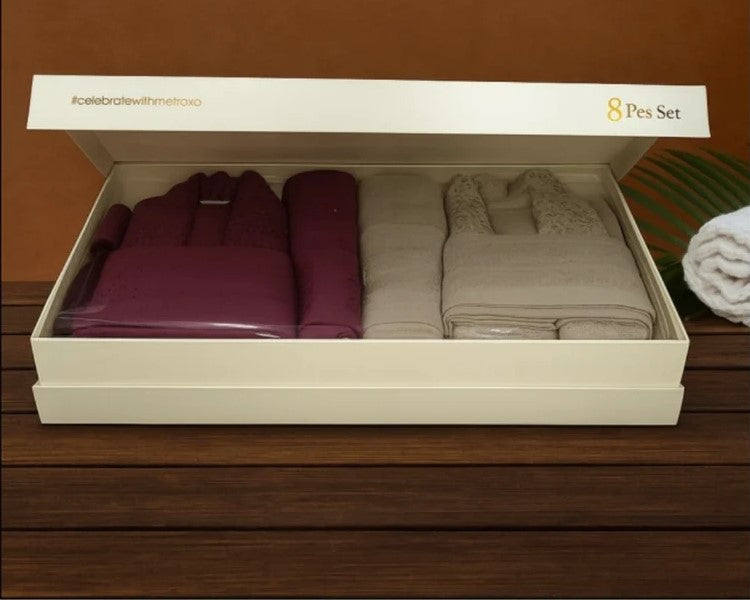 Metropolis Luxury 100% Cotton Couple Bathrobe Set with Slippers