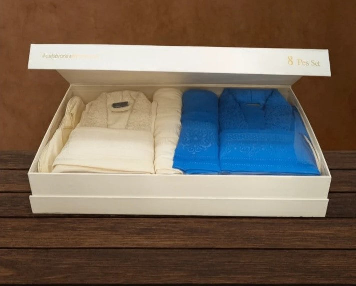 Metropolis Luxury 100% Cotton Couple Bathrobe Set with Slippers