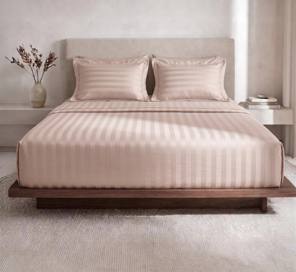 Lane Linen GALAXY 250 TC Cotton King Bedsheet Set – Classic Damask Stripe with 2 Pillow Covers