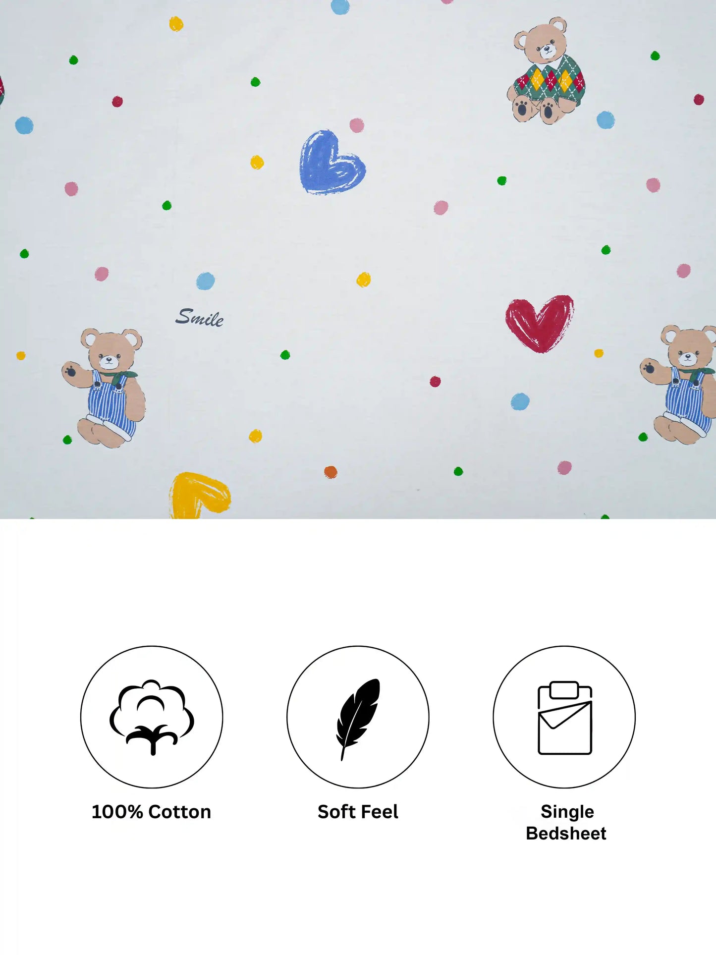 Playful Bear Graphics Kids 100% Cotton Bedsheet Set