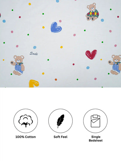 Playful Bear Graphics Kids 100% Cotton Bedsheet Set