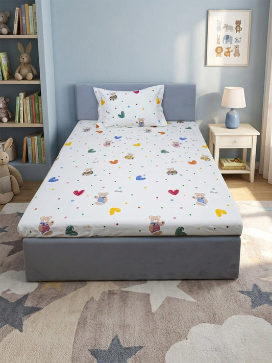 Playful Bear Graphics Kids 100% Cotton Bedsheet Set