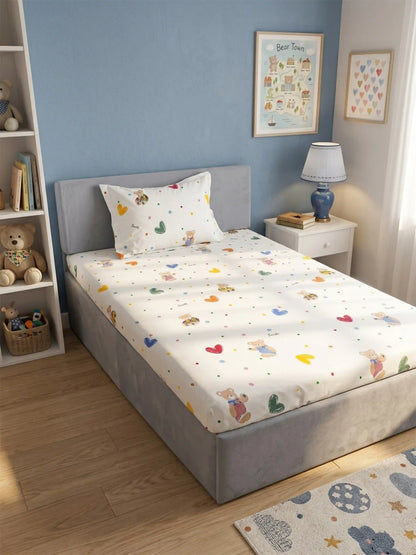 Playful Bear Graphics Kids 100% Cotton Bedsheet Set