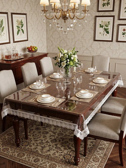 Freelance Tuscany Transparent Plastic Table Cover with White Lace edges | 54x78 inches