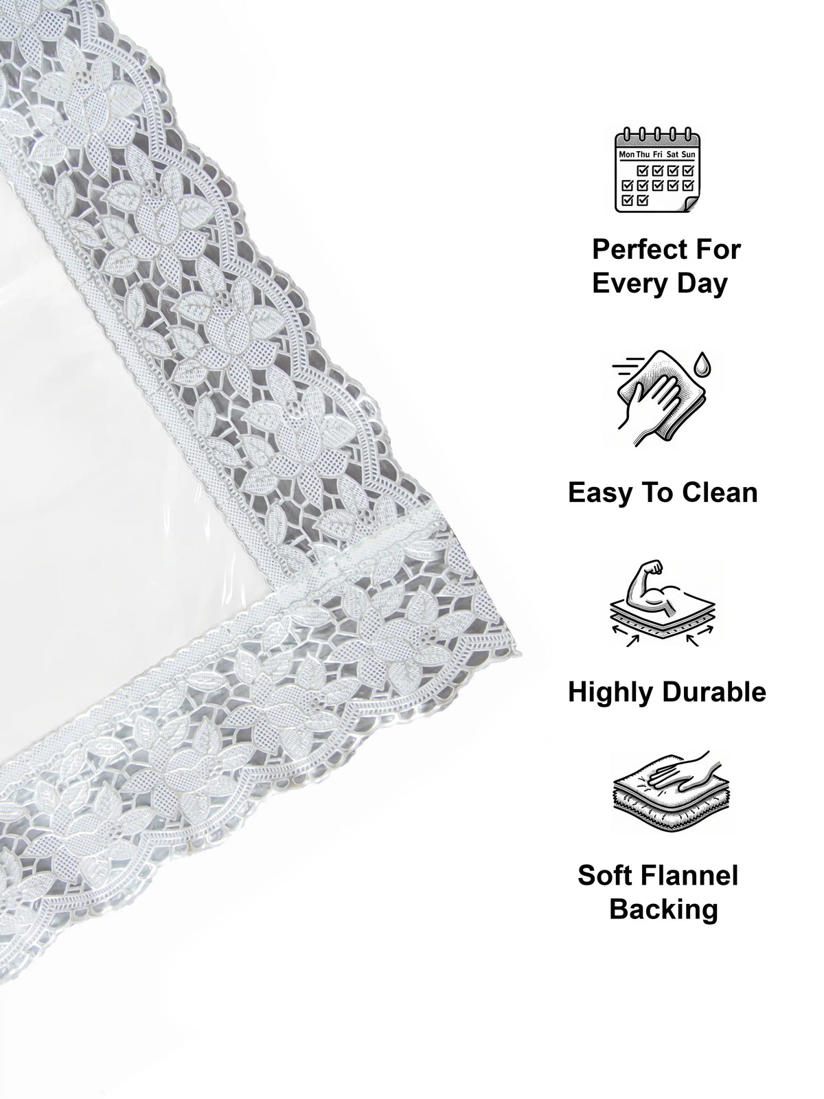 Freelance Tuscany Transparent Plastic Table Cover with White Lace edges | 54x78 inches